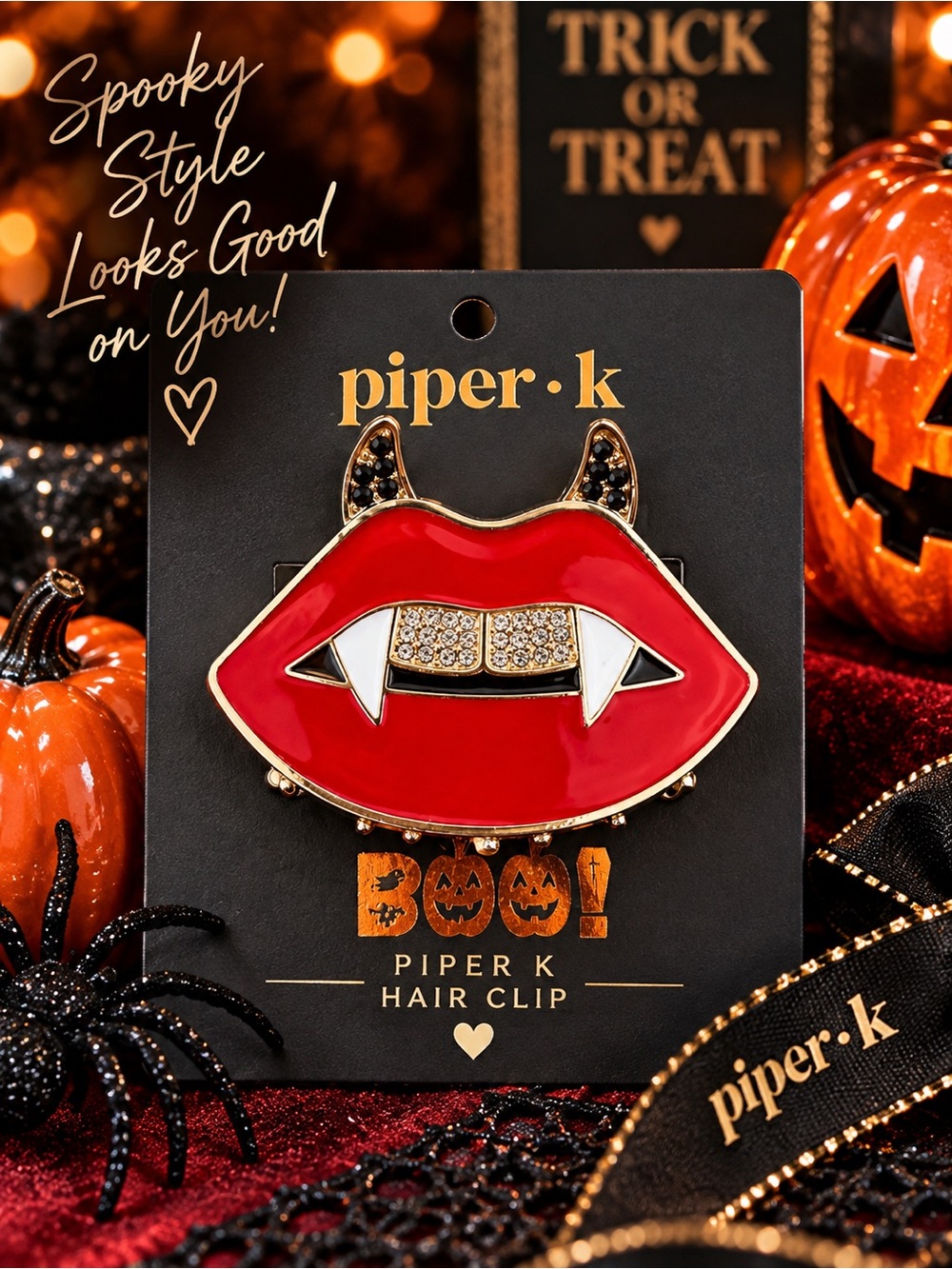 Piper K Red Lips Vampire Hair Clip for Halloween NEW